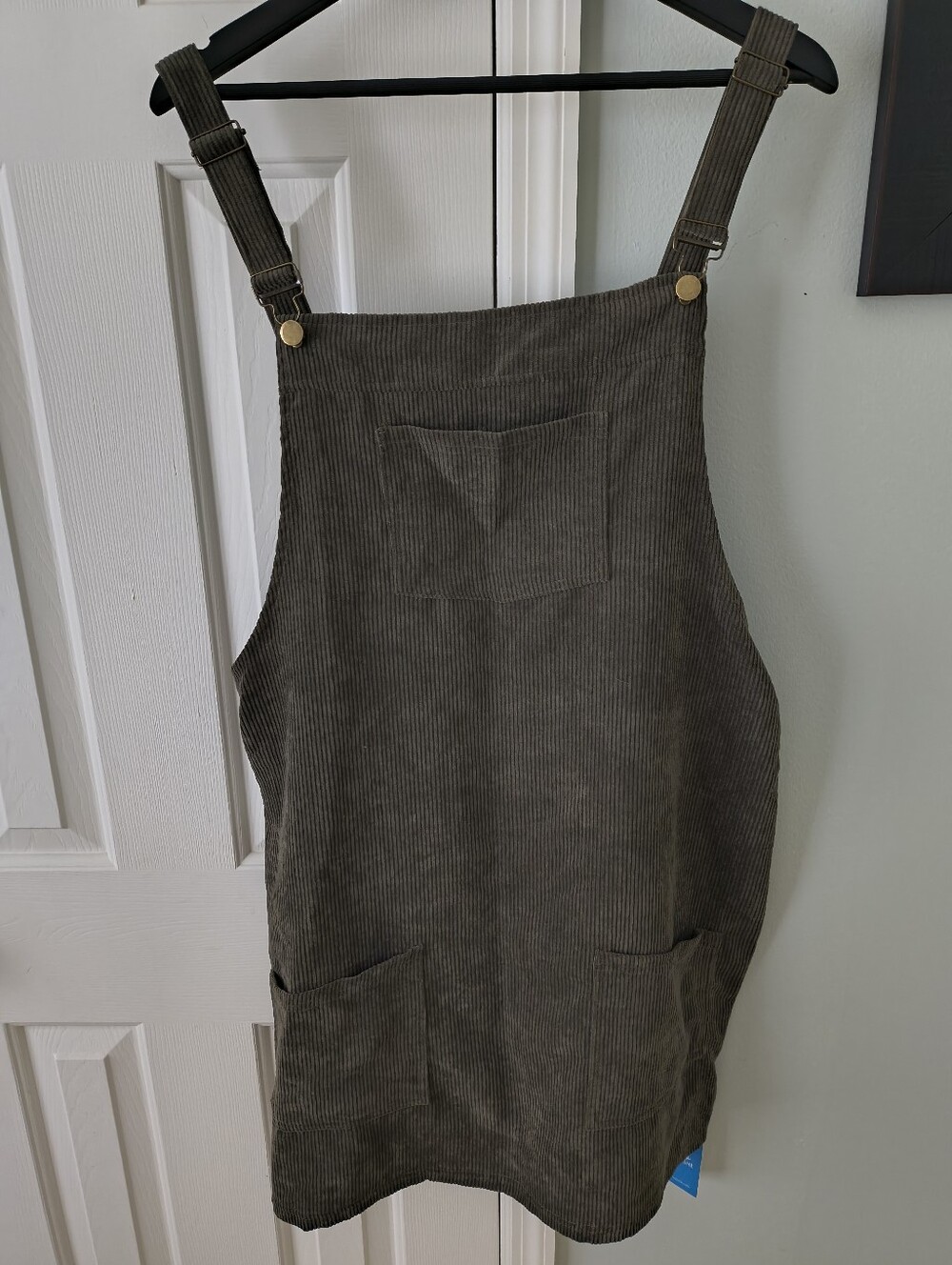 Corduroy Pinafore Dress in Olive Green